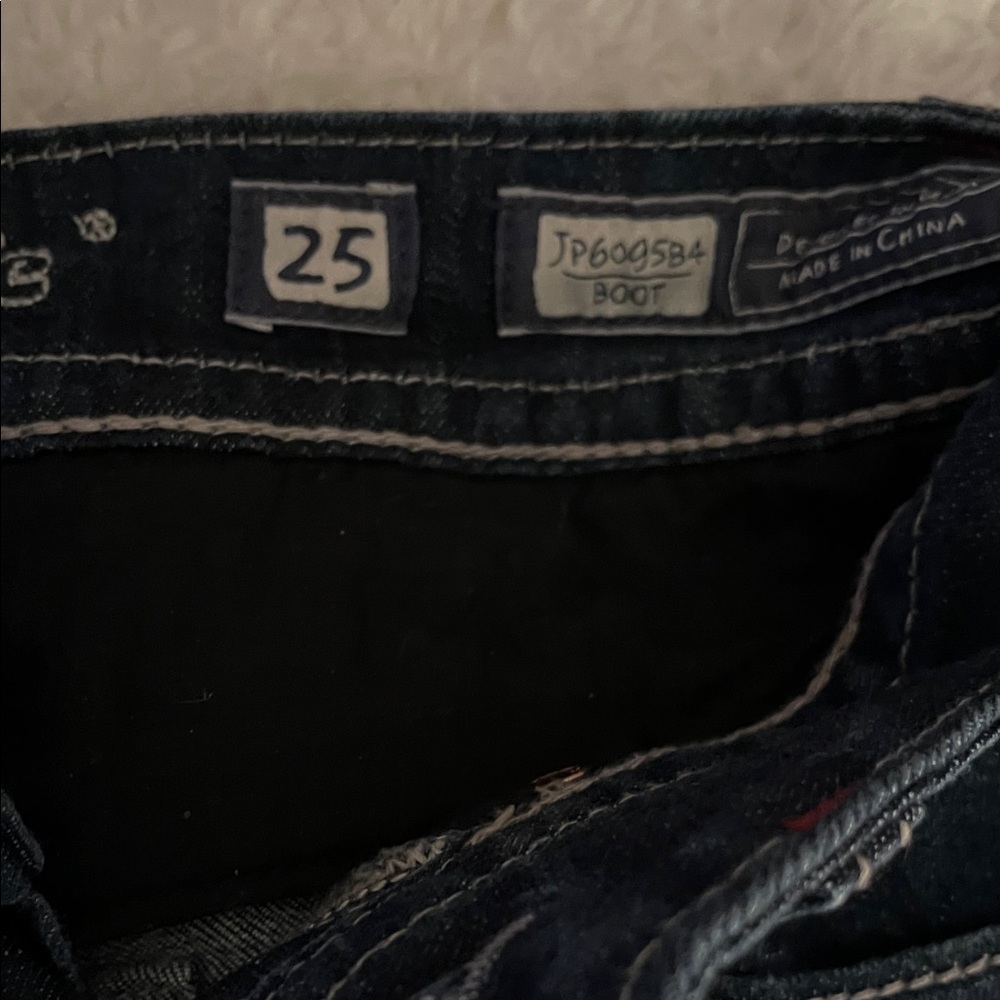 Miss Me Dark Blue Boot Cut Jeans with Red Accents - Picture 2 of 3
